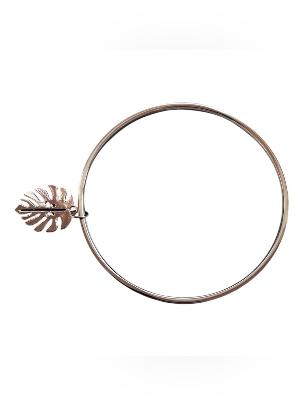 Silver Toned Leaf Charm Bangle Bracelet Autumn Fall